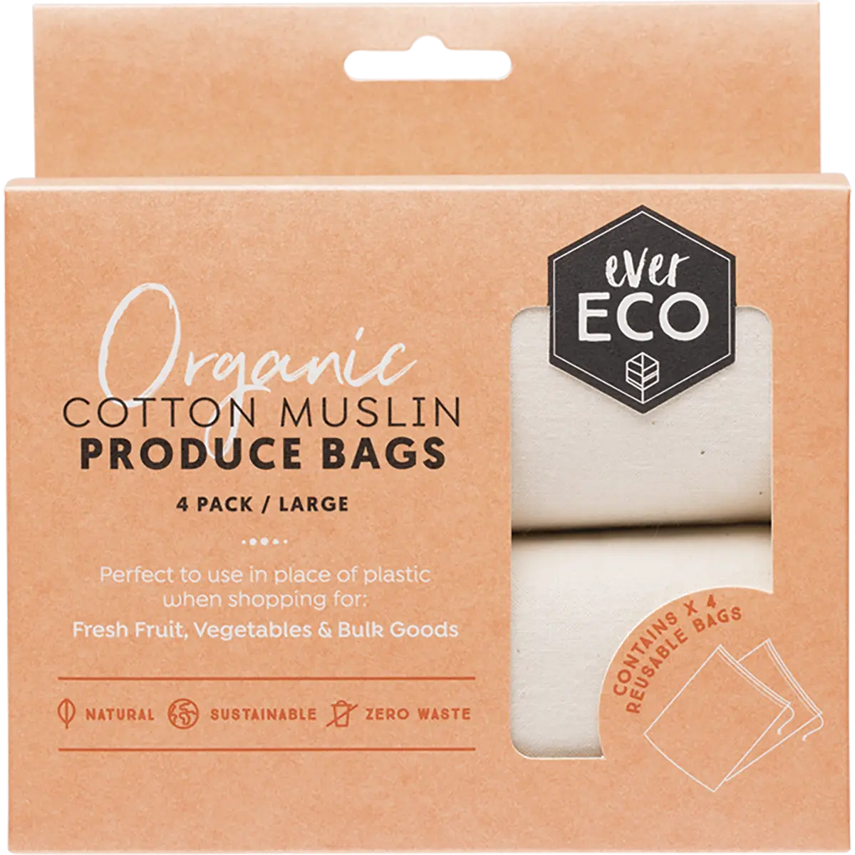 Ever Eco Reusable Produce Bags Organic Cotton Muslin — front pack image (UHP)