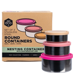 Ever Eco Stainless Steel Round Nesting Containers Leak Resistant 3pk — front pack image (UHP)