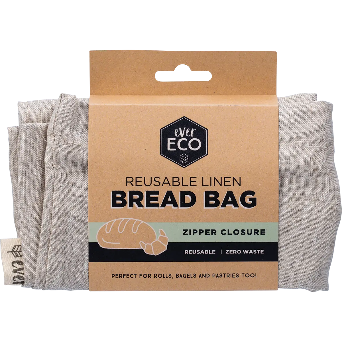 Ever Eco Reusable Linen Bread Bag Zipper Closure 32x40cm