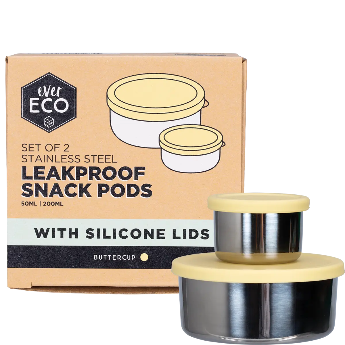 Ever Eco Ever Eco Stainless Steel Leakproof Snack Pods Buttercup 2pk supplier product photograph 1