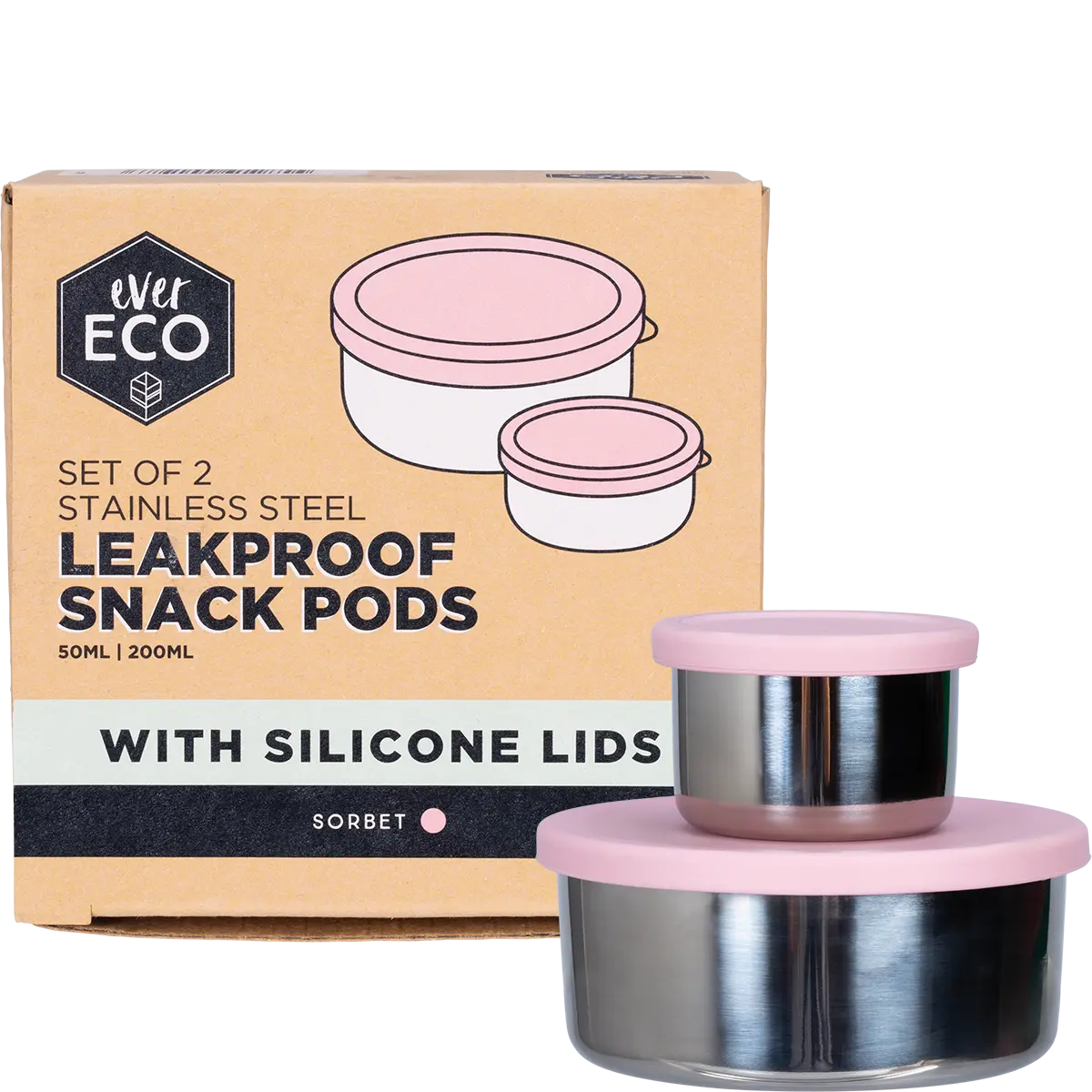Ever Eco Stainless Steel Leakproof Snack Pods Sorbet 2pk