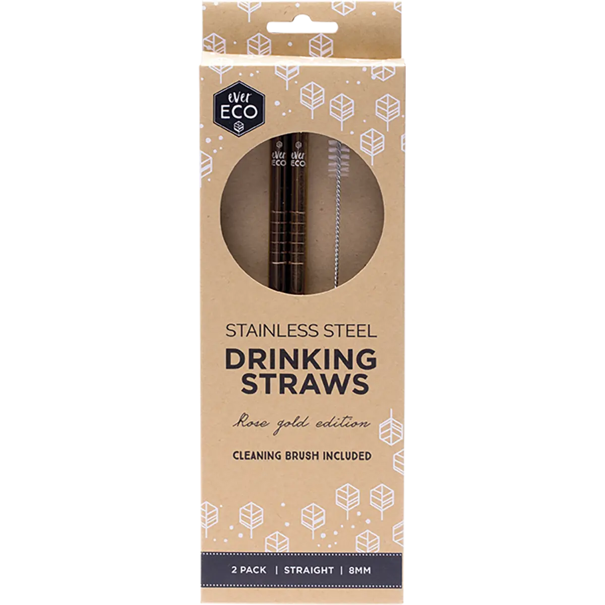 Ever Eco Stainless Steel Straws Straight Rose Gold 2pk