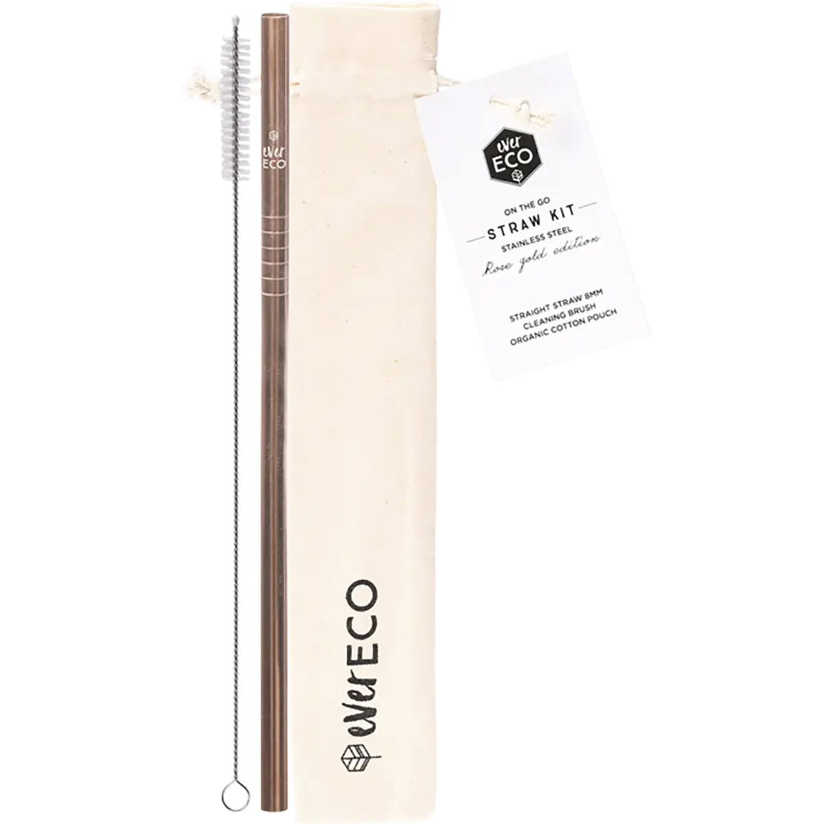 Ever Eco Stainless Steel Straw Kit Straight Rose Gold