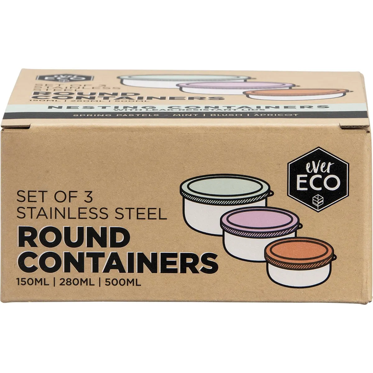 Ever Eco Stainless Steel Round Nesting Containers Leak Resistant 3pk