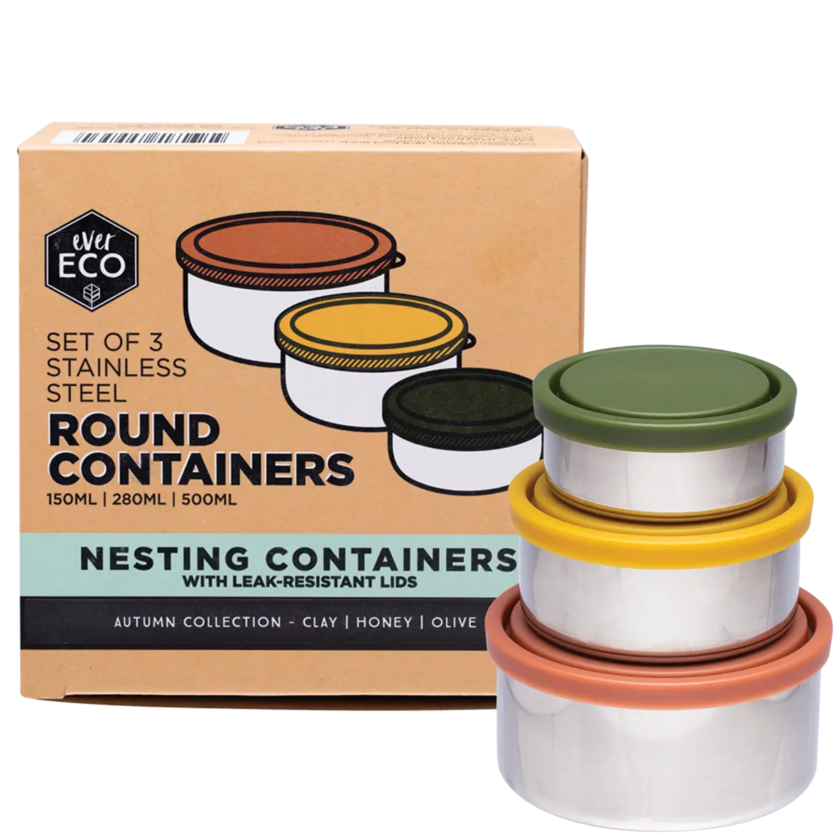 Ever Eco Stainless Steel Round Nesting Containers Leak Resistant 3pk — official UHP product image 3