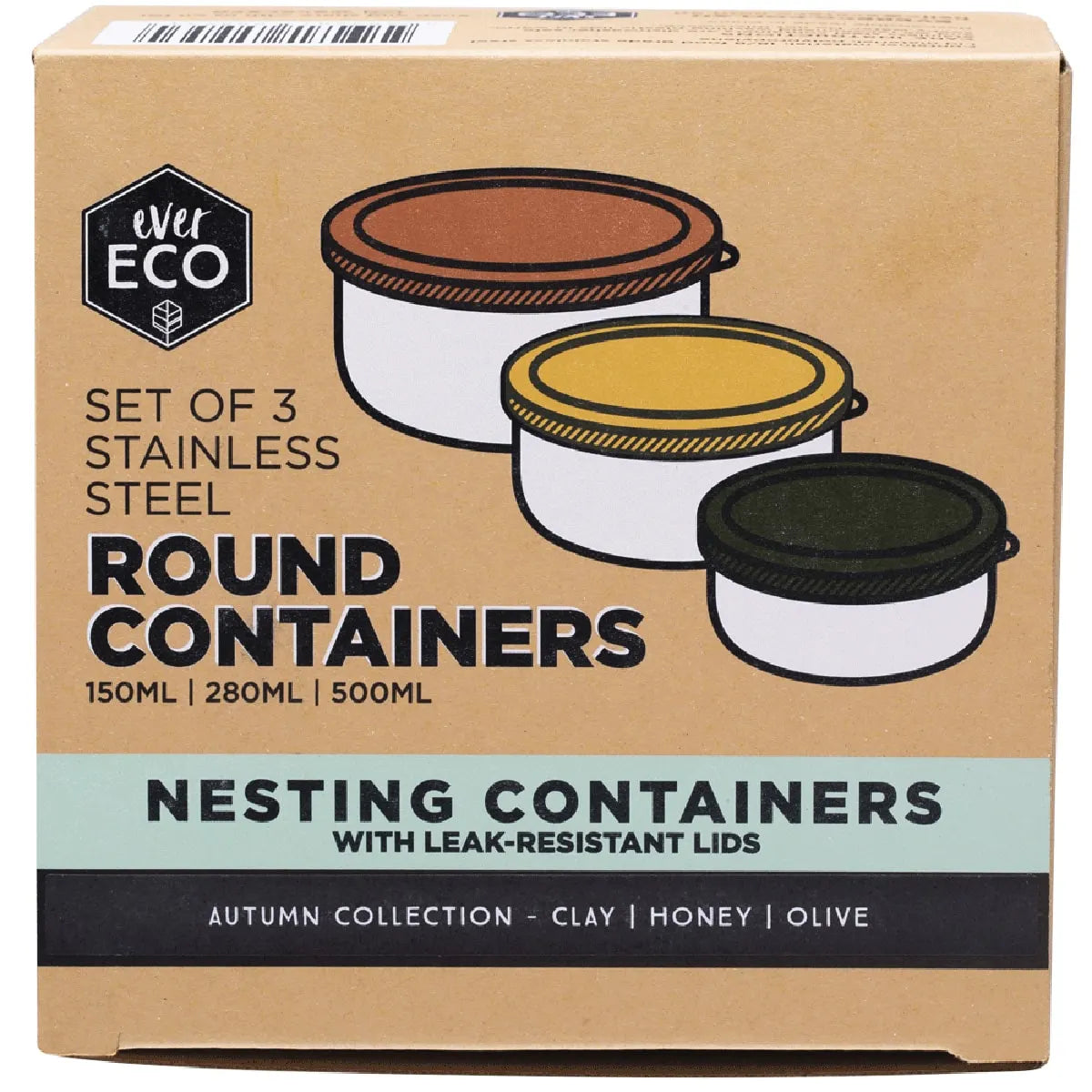 Ever Eco Stainless Steel Round Nesting Containers Leak Resistant 3pk