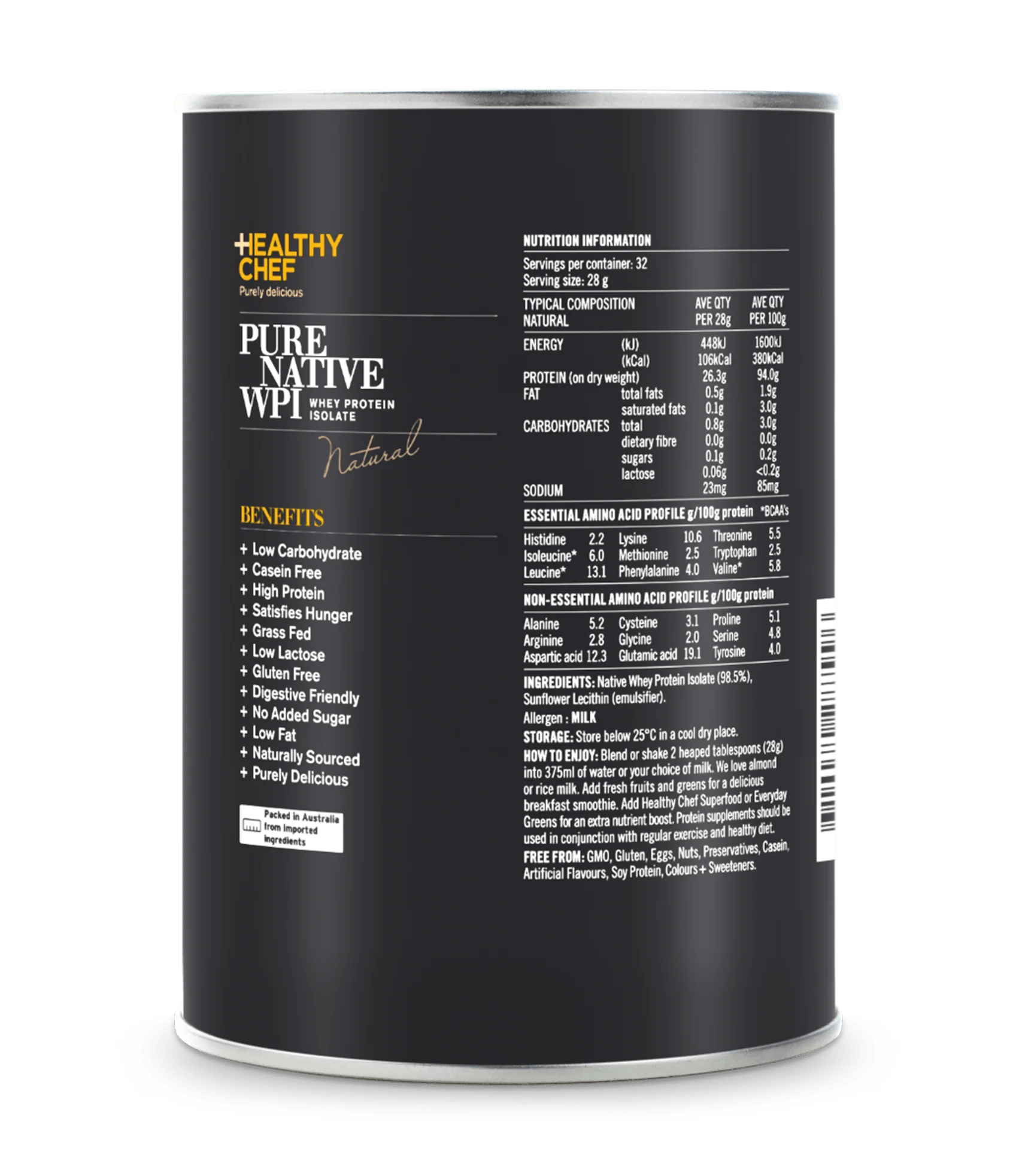 The Healthy Chef Pure Native WPI (Whey Protein Isolate) Natural