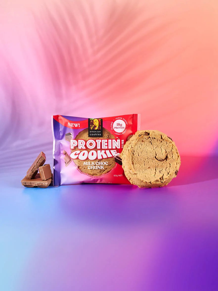 Byron Bay Cookie Company Protein Cookie Milk Choc Chunk 12x60g Byron Bay Cookies