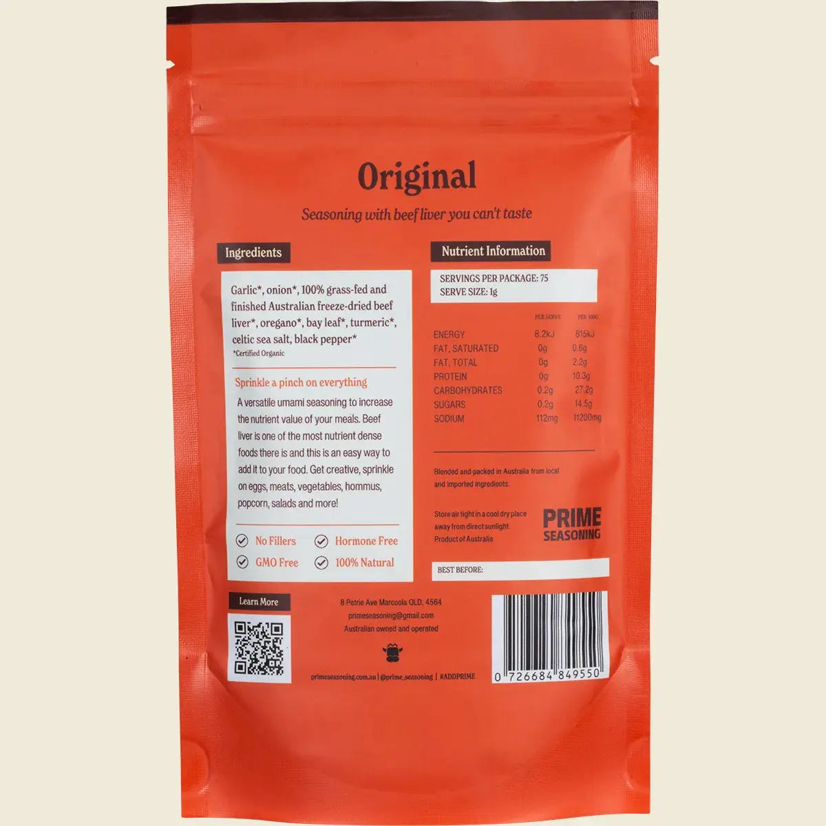 Prime Seasoning Organic Original Seasoning with Beef Liver 75g Prime Seasoning