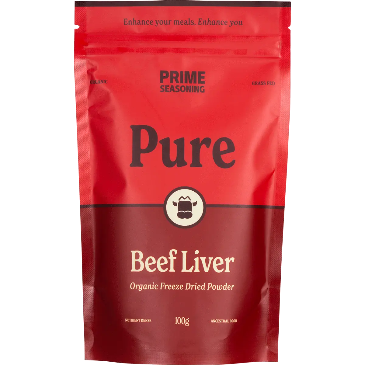 Prime Seasoning Organic Pure Freeze Dried Beef Liver Powder 100g — front pack image (UHP)