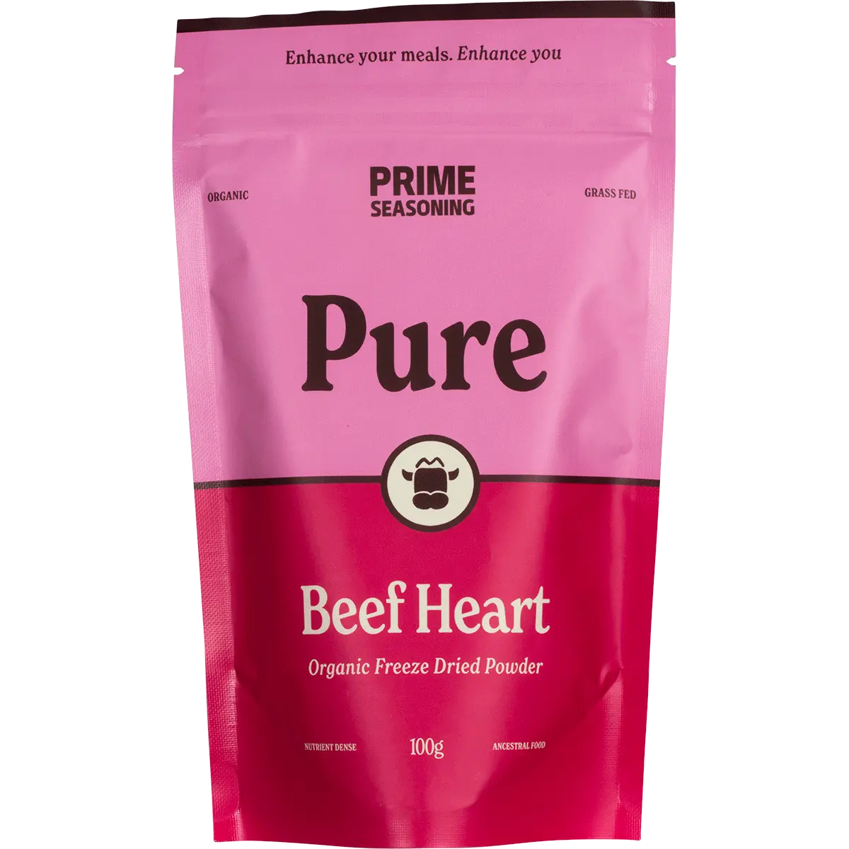 Prime Seasoning Organic Pure Freeze Dried Beef Heart Powder 100g — front pack image (UHP)