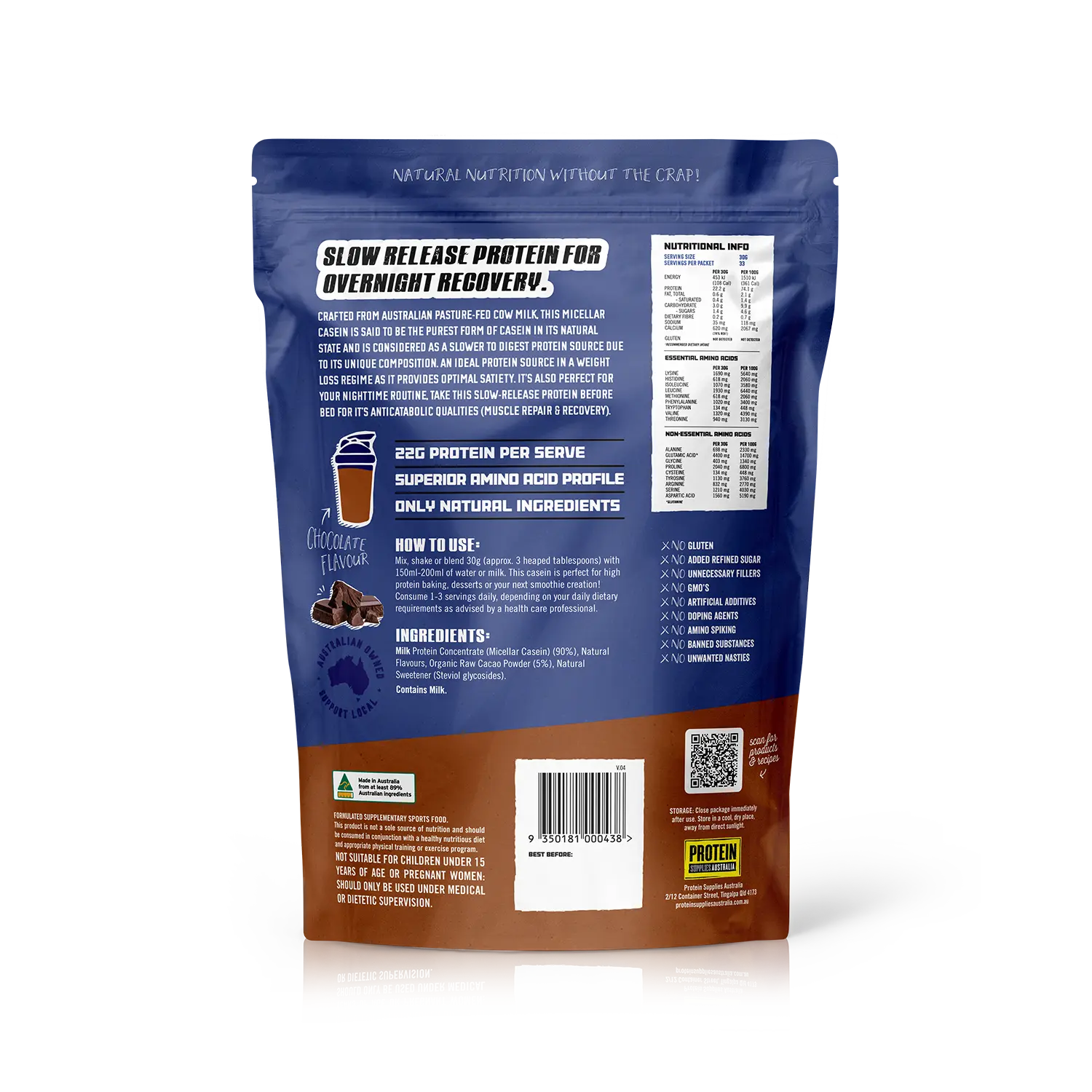 Protein Supplies Australia Micellar Casein Protein Chocolate — back product image