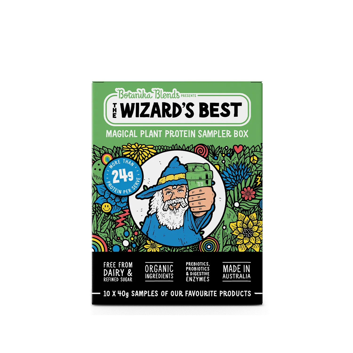 Botanika Blends The Wizard's Best Plant Protein Sampler Box 10x40g — front packshot
