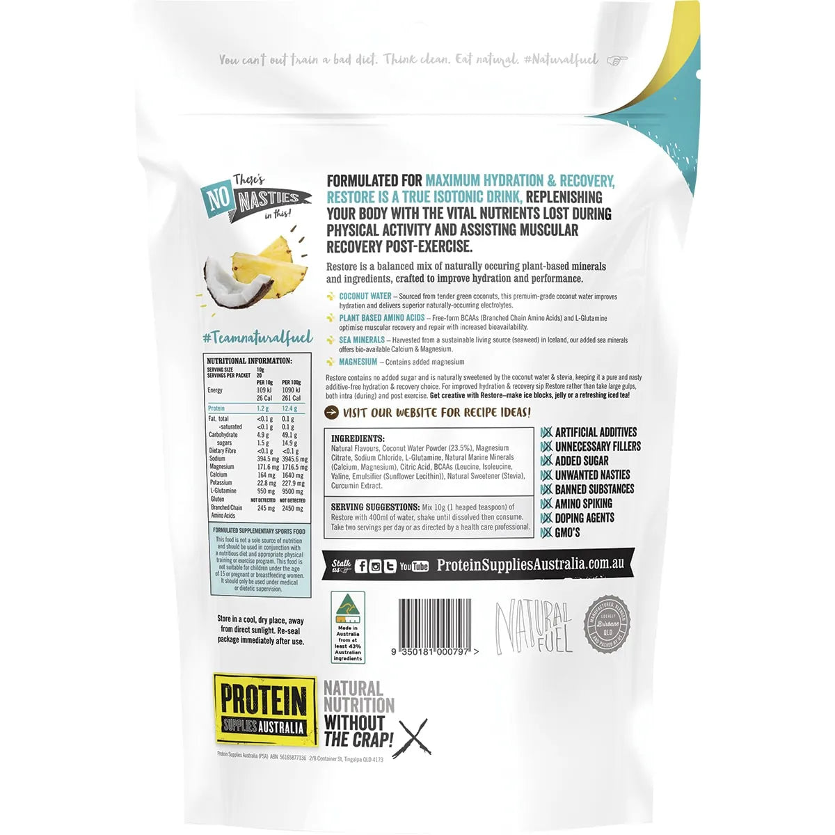 Protein Supplies Aust. Restore Hydration Recovery Drink Tropical 200g