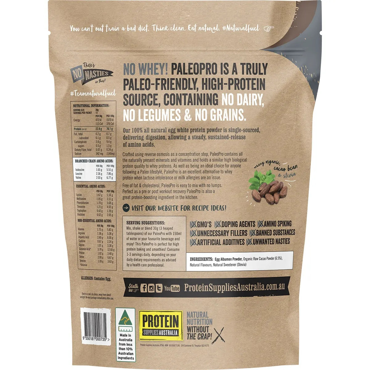 Protein Supplies Aust. Paleopro (Egg White Protein) Chocolate