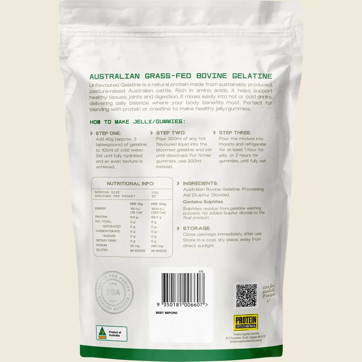 Protein Supplies Australia Australian Gelatine Unflavoured 300g Protein Supplies Aust.