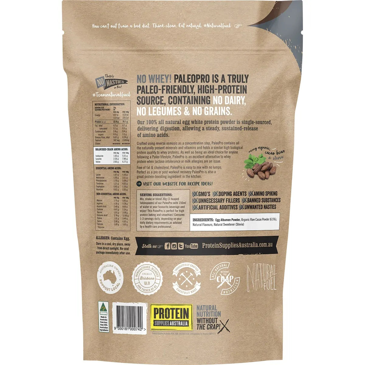 Protein Supplies Aust. Paleopro (Egg White Protein) Chocolate