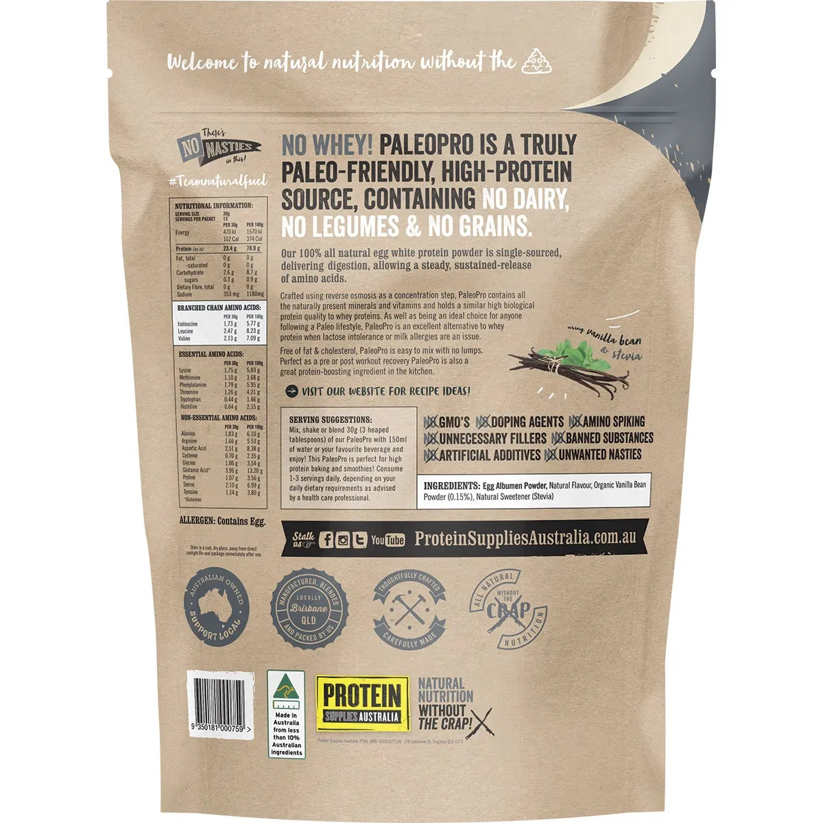 Protein Supplies Aust. Paleopro (Egg White Protein) Vanilla Bean