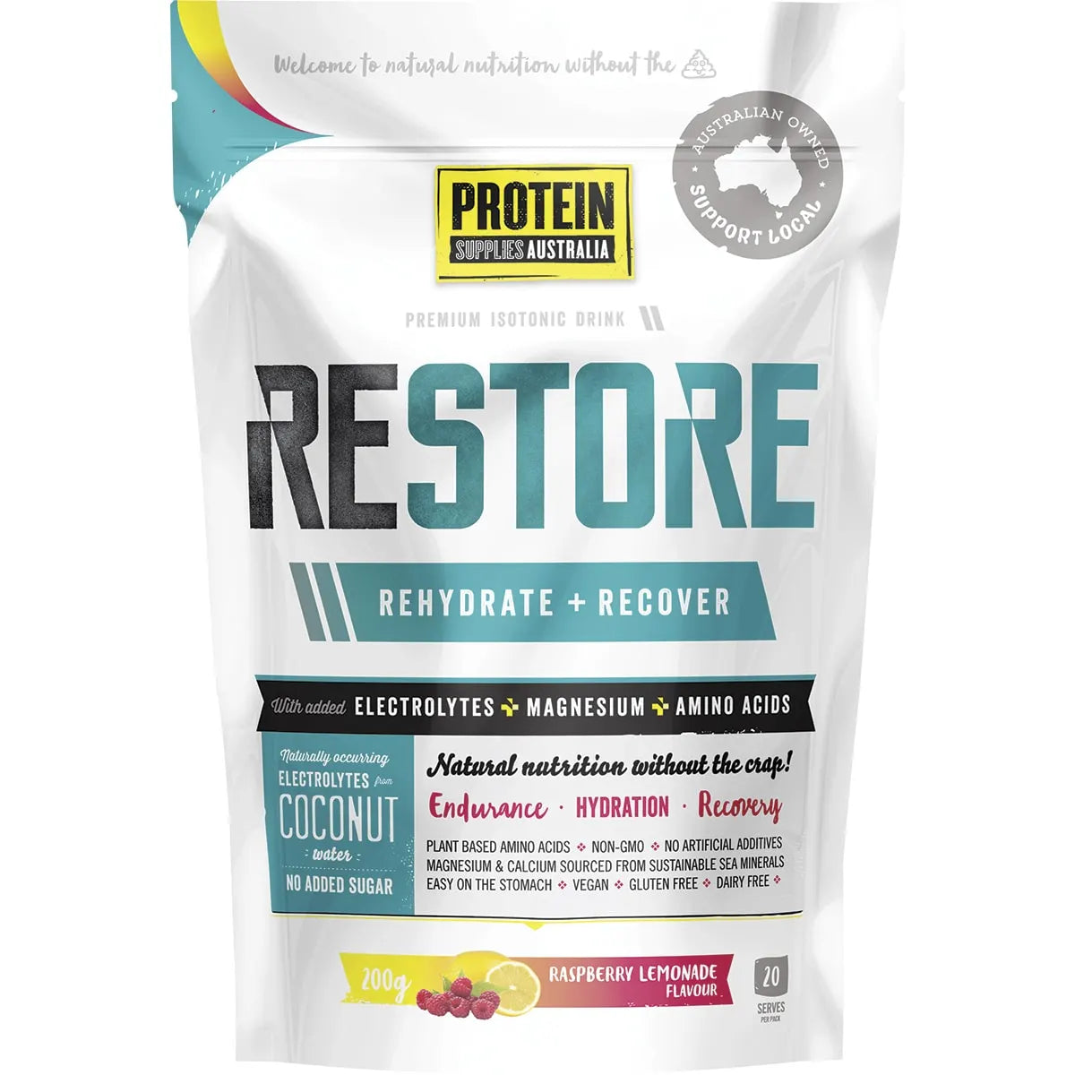(CLEARANCE) Protein Supplies Aust. Restore Hydration Recovery Drink Raspberry Lemonade