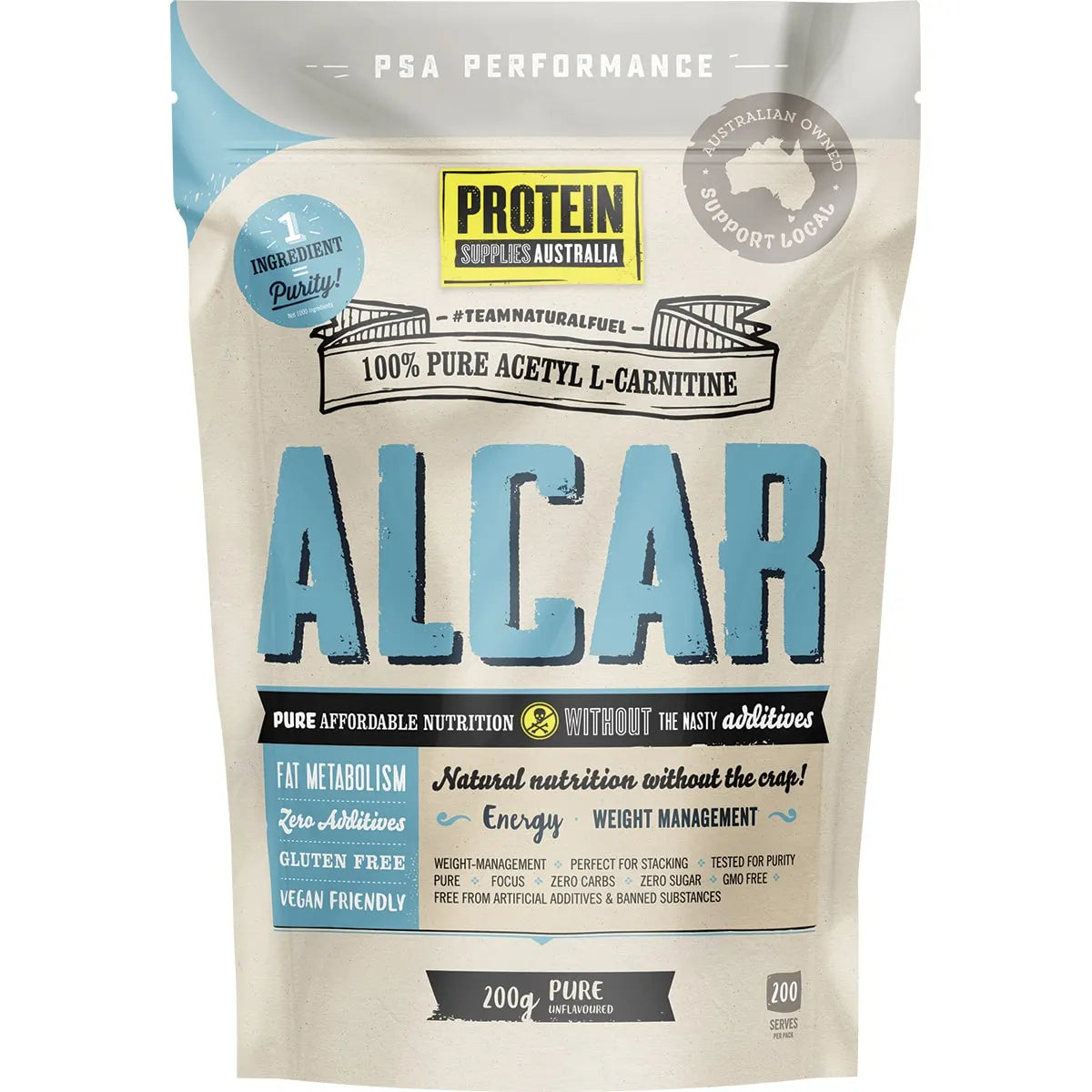 Protein Supplies Aust. Alcar (Acetyl L-Carnitine) Pure 200G