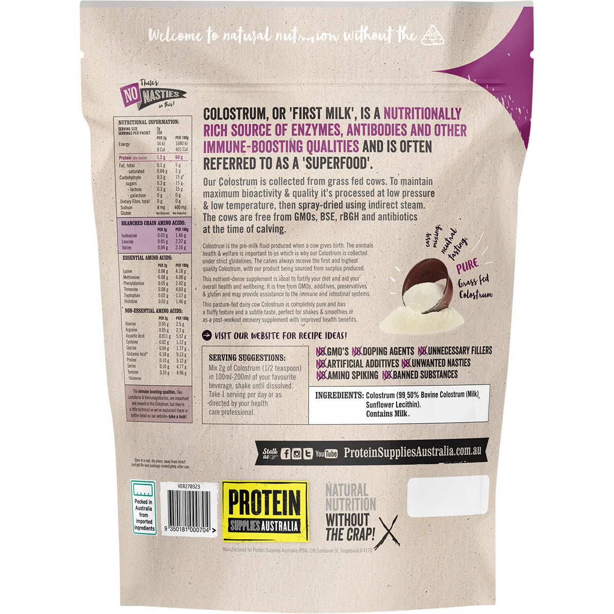 Protein Supplies Aust. Colostrum (Grass Fed) Pure - 20% Immunoglobulin (Igg)