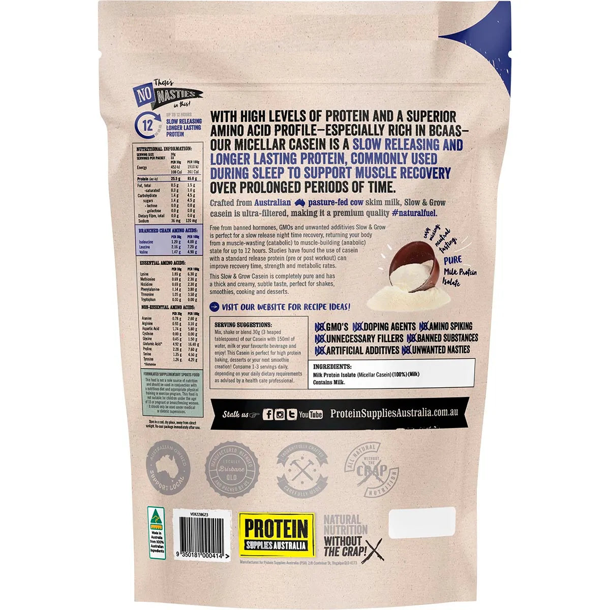 Protein Supplies Aust. Slow & Grow (Slow Release) Pure 1Kg