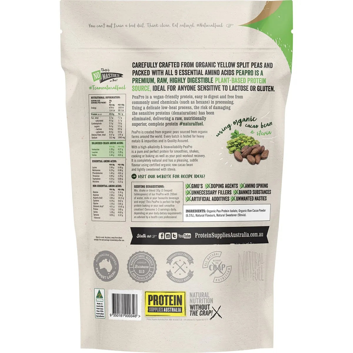 Protein Supplies Aust. Peapro (Raw Pea Protein) Chocolate