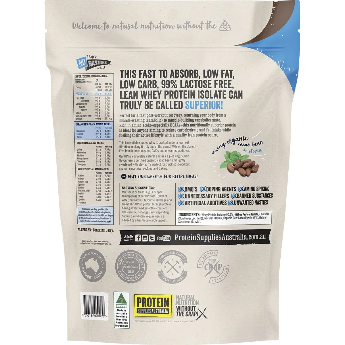 Protein Supplies Aust. Wpi (Whey Protein Isolate) Chocolate