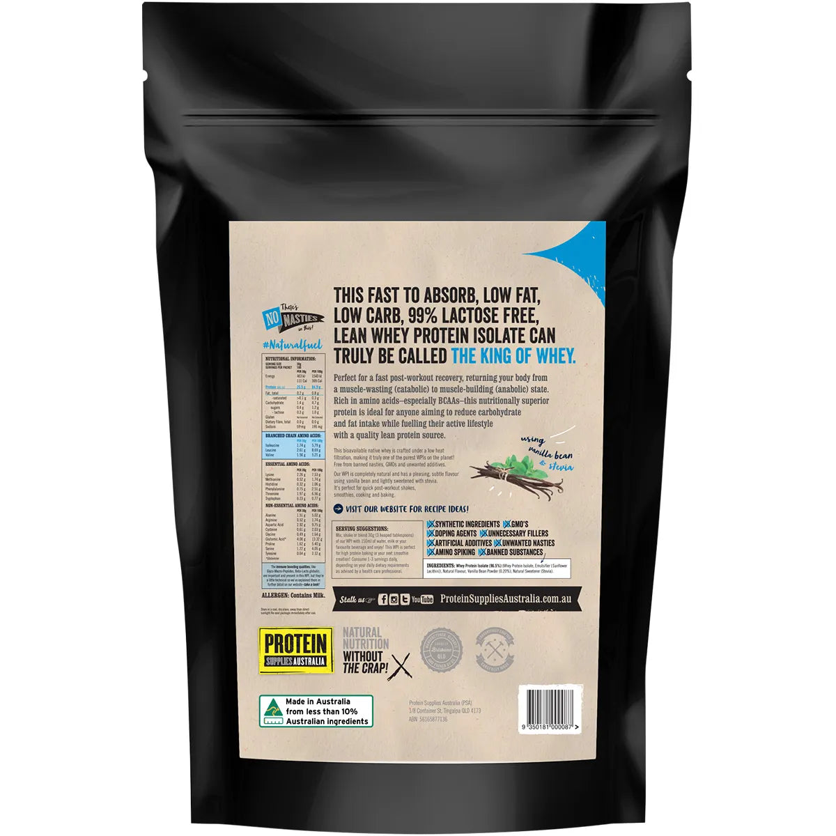 Protein Supplies Aust. Wpi (Whey Protein Isolate) Vanilla Bean