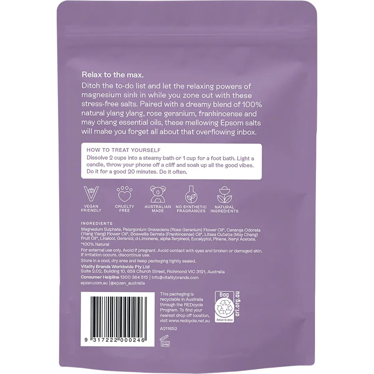 Epzen Magnesium Bath Crystals Relax 900g