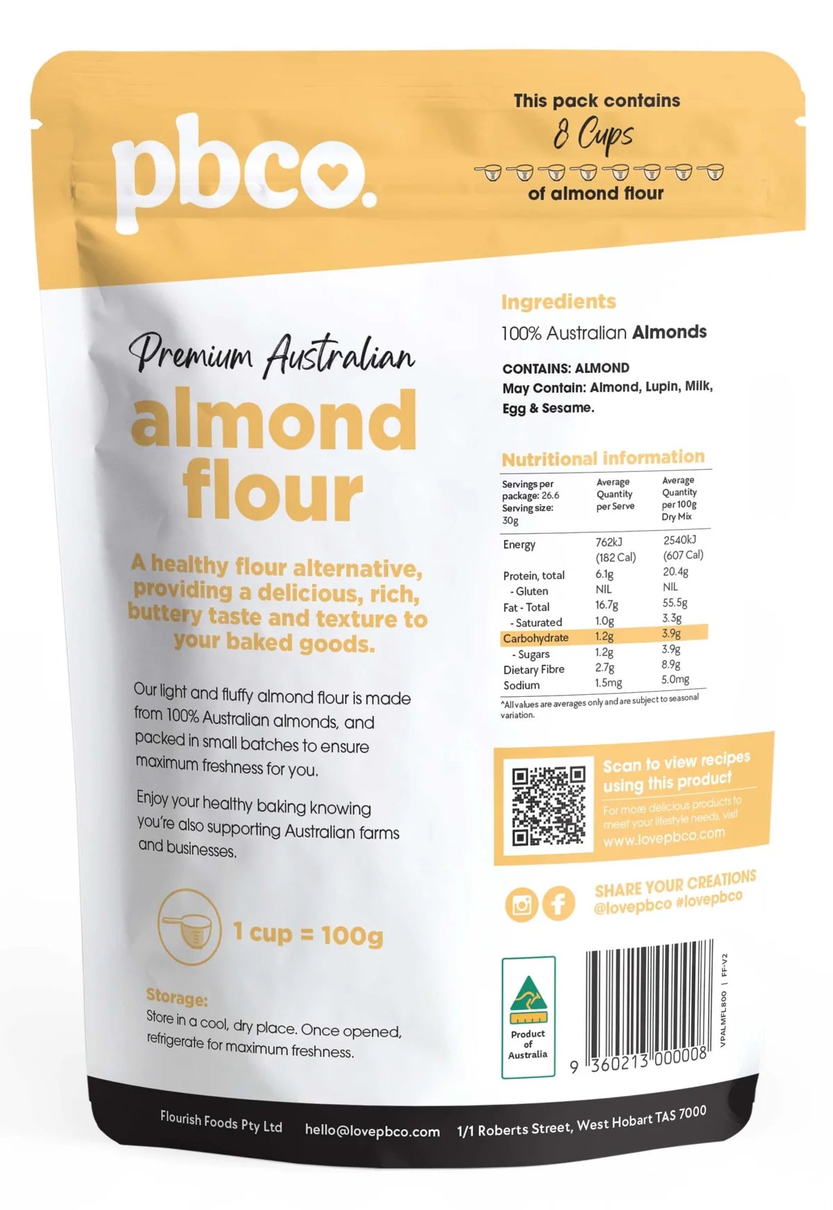 (Sale) PBCO Premium Australian Almond Flour 800g