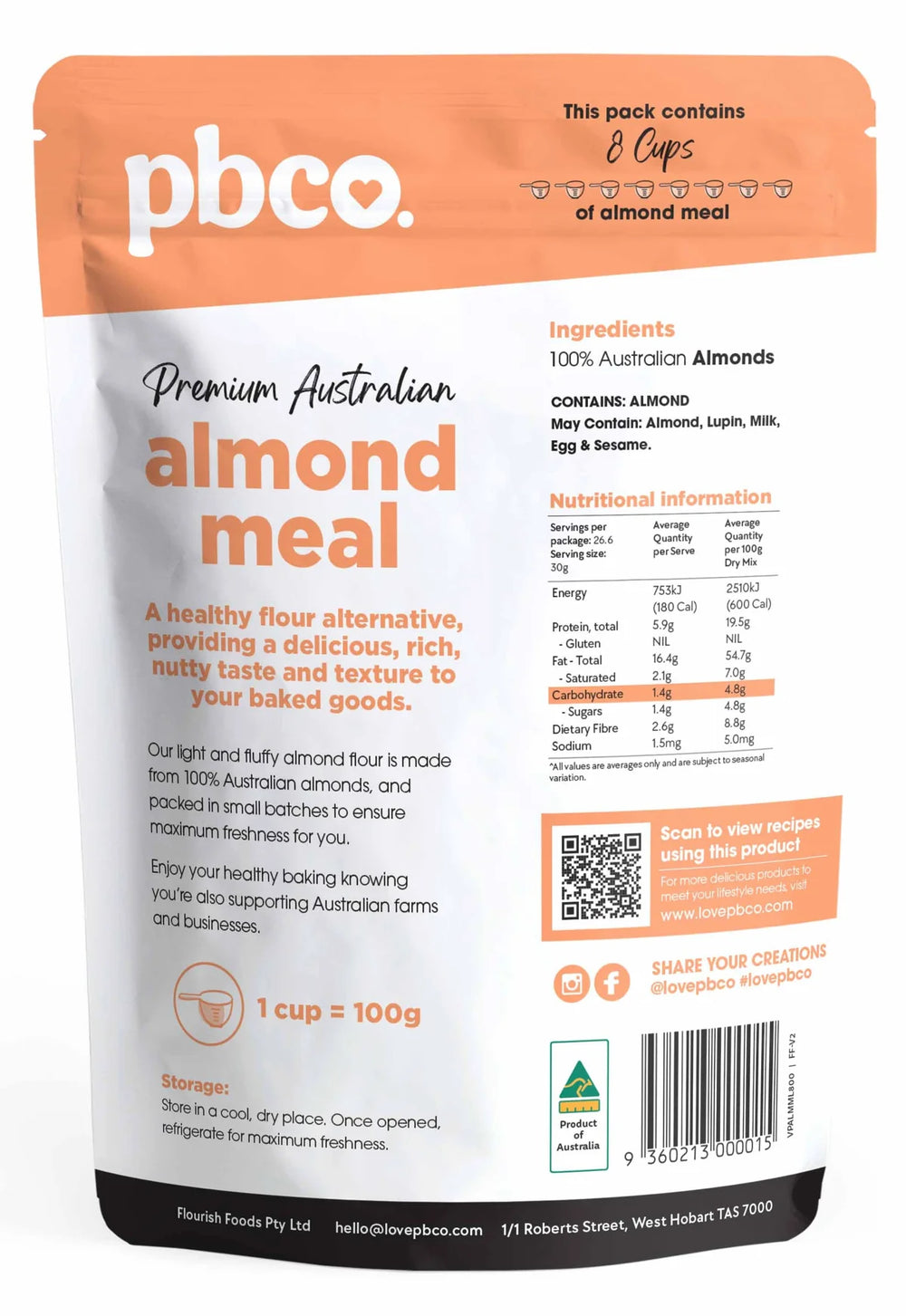 PBCO Premium Australian Almond Meal 800g