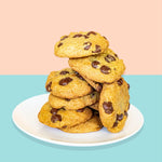 PBCO Chunky Choc Chip Cookie Mix — baked cookie stack lifestyle image