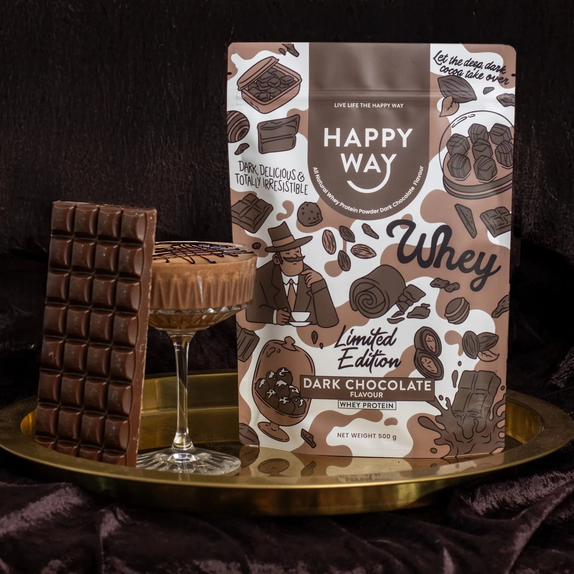 Happy Way Dark Chocolate Whey Protein Powder lifestyle image