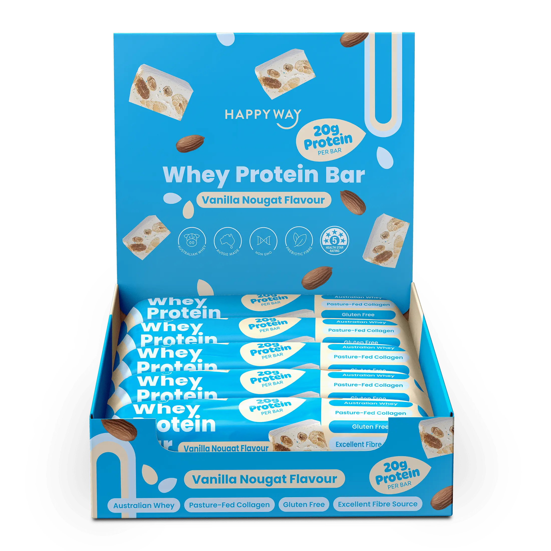 Happy Way Whey Protein Bar Vanilla Nougat 10x60g