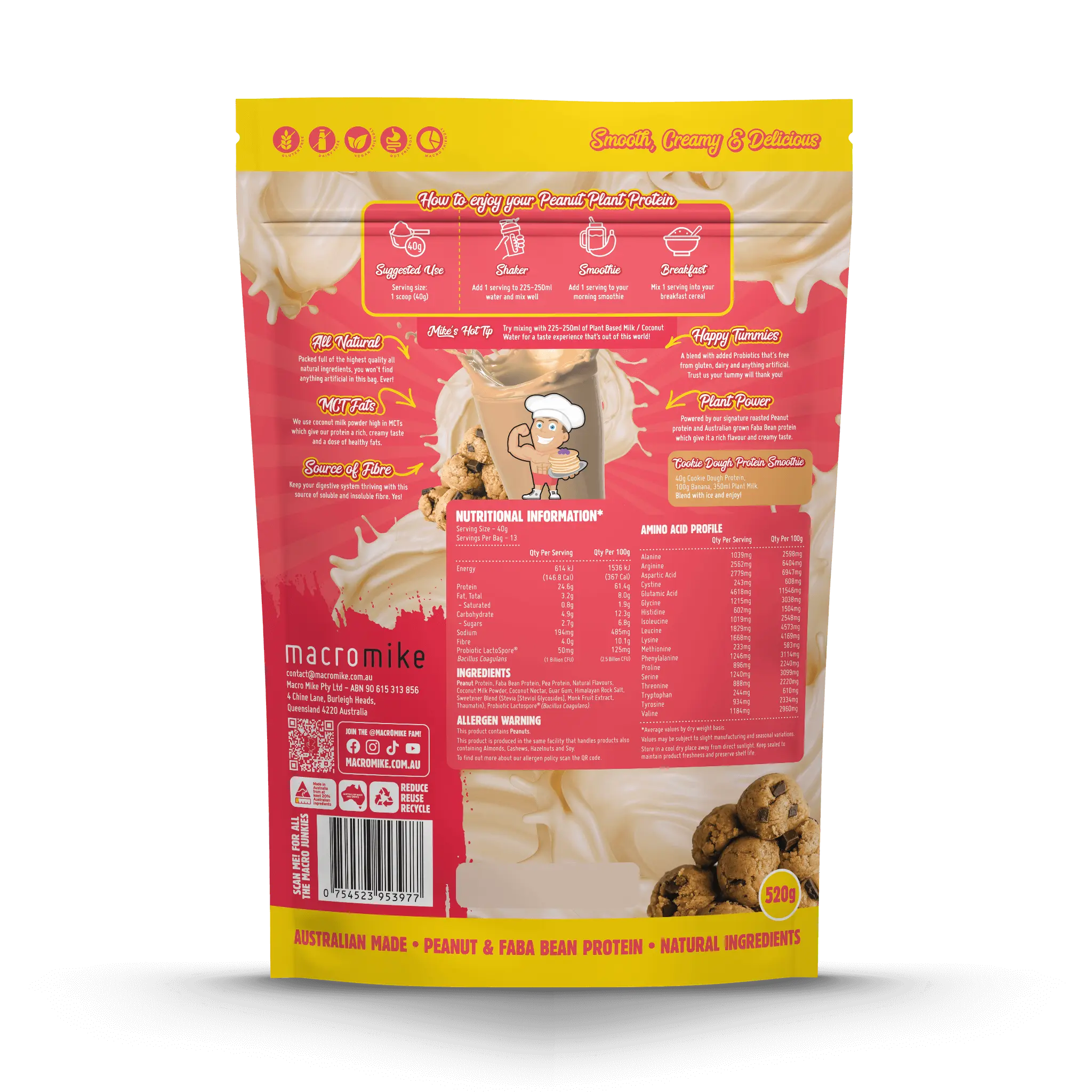 Macro Mike Cookie Dough Peanut Plant Protein 520g back package