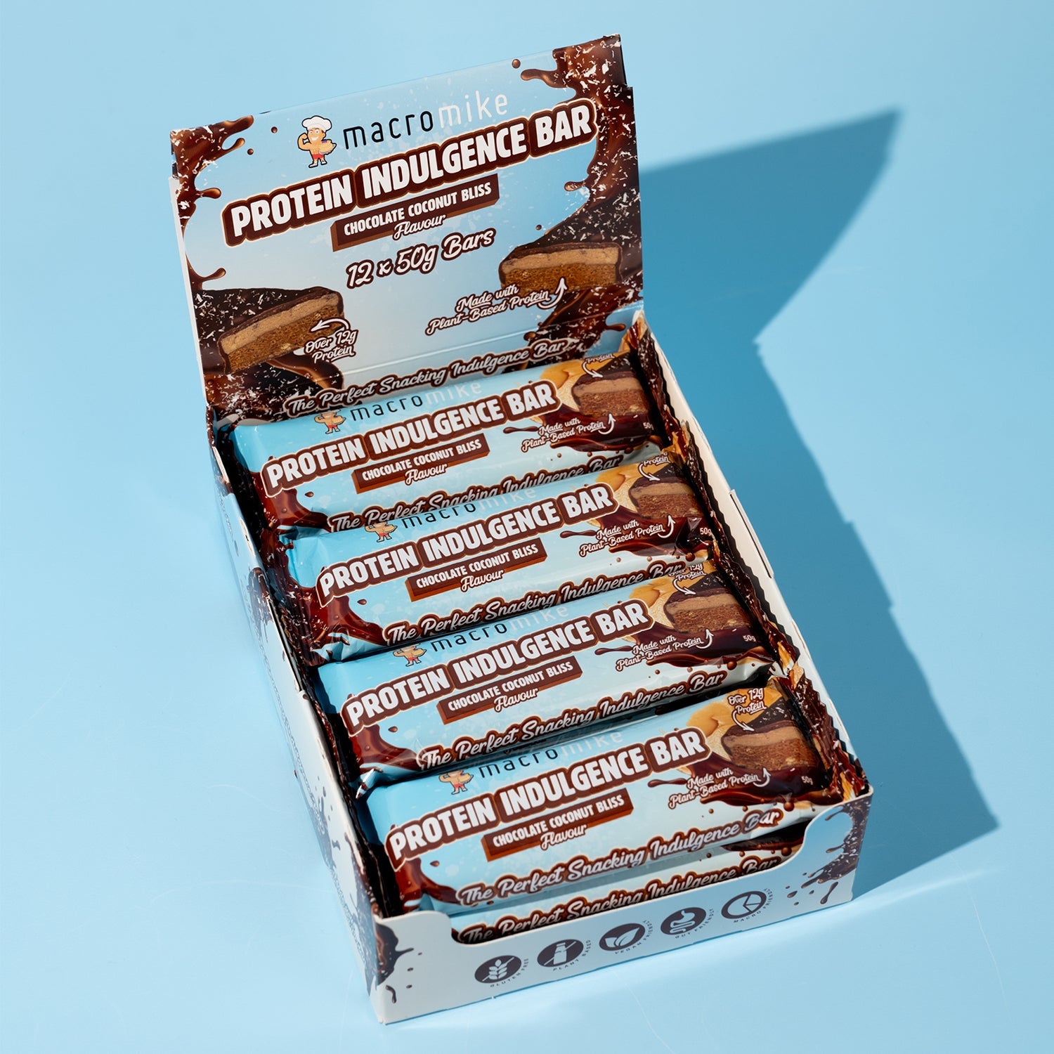 Macro Mike Protein Indulgence Bar Chocolate Coconut Bliss 12x50g — official lifestyle image