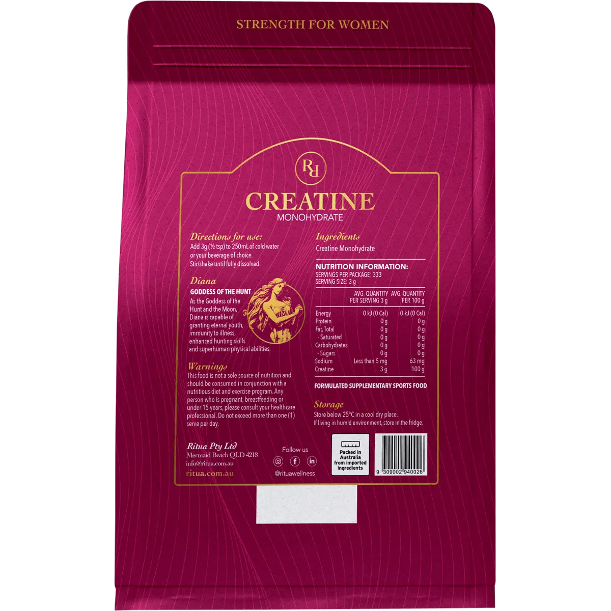 Ritua Creatine Monohydrate for Women — back pack image (UHP)