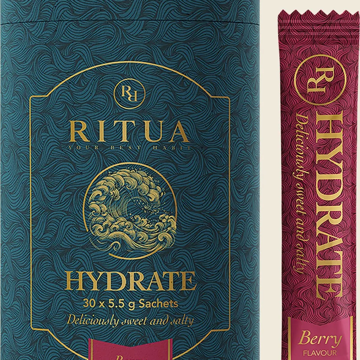 Ritua HYDRATE Berry 30 x 5.5g — authentic UHP retail carton and sachet image