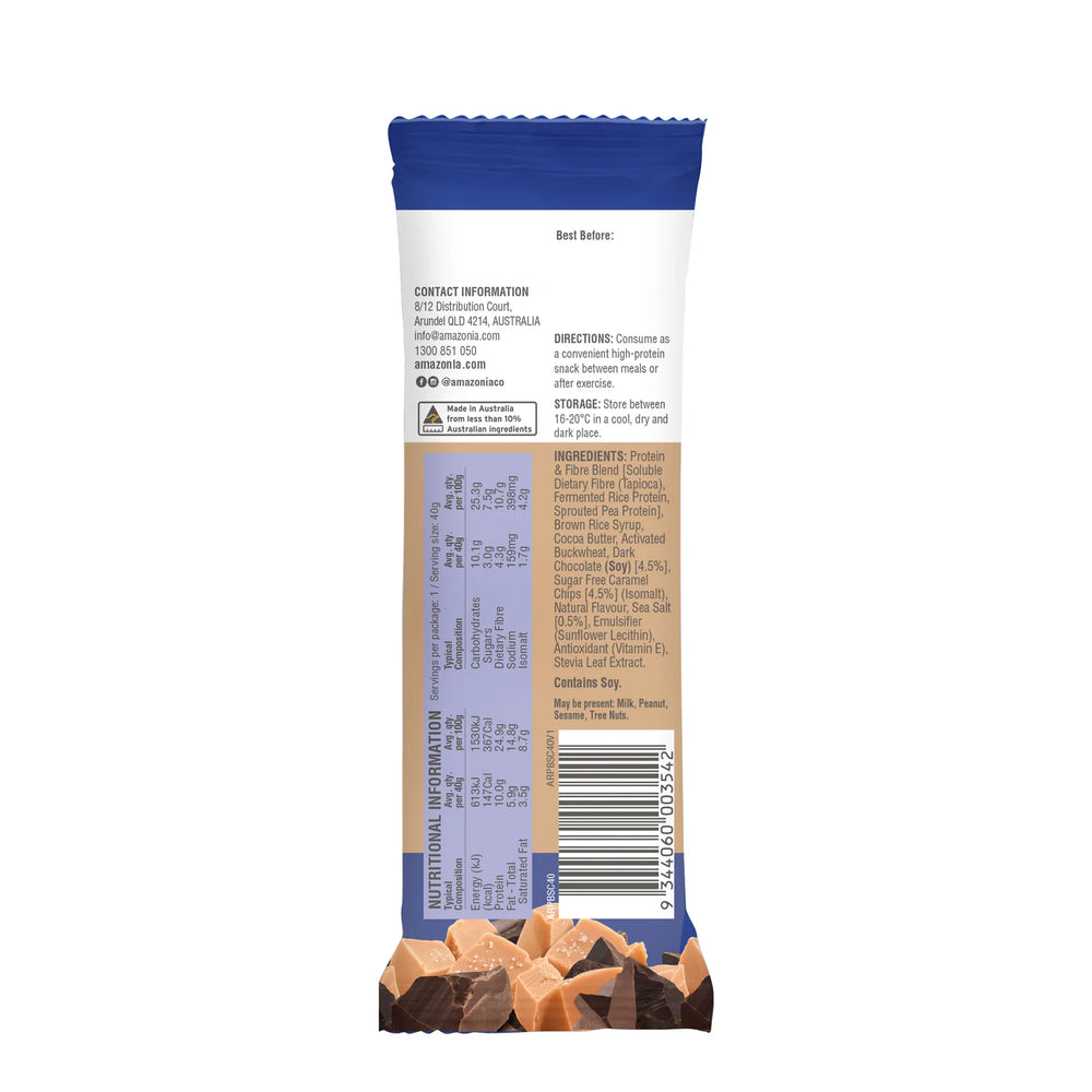 Amazonia Raw Protein Bar Salted Caramel Choc Crisp 10 x 40g