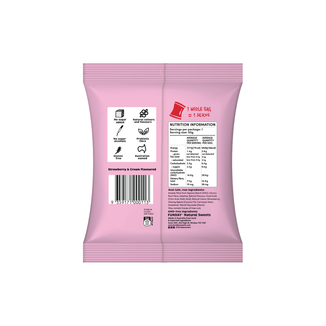 Funday Natural Sweets Flavoured Gummies Strawberry & Cream 50g