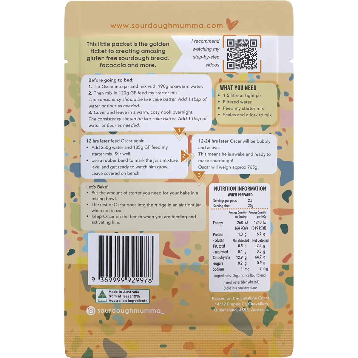Sourdough Mumma Sourdough Starter Gluten Free 20g — back pack image (UHP)