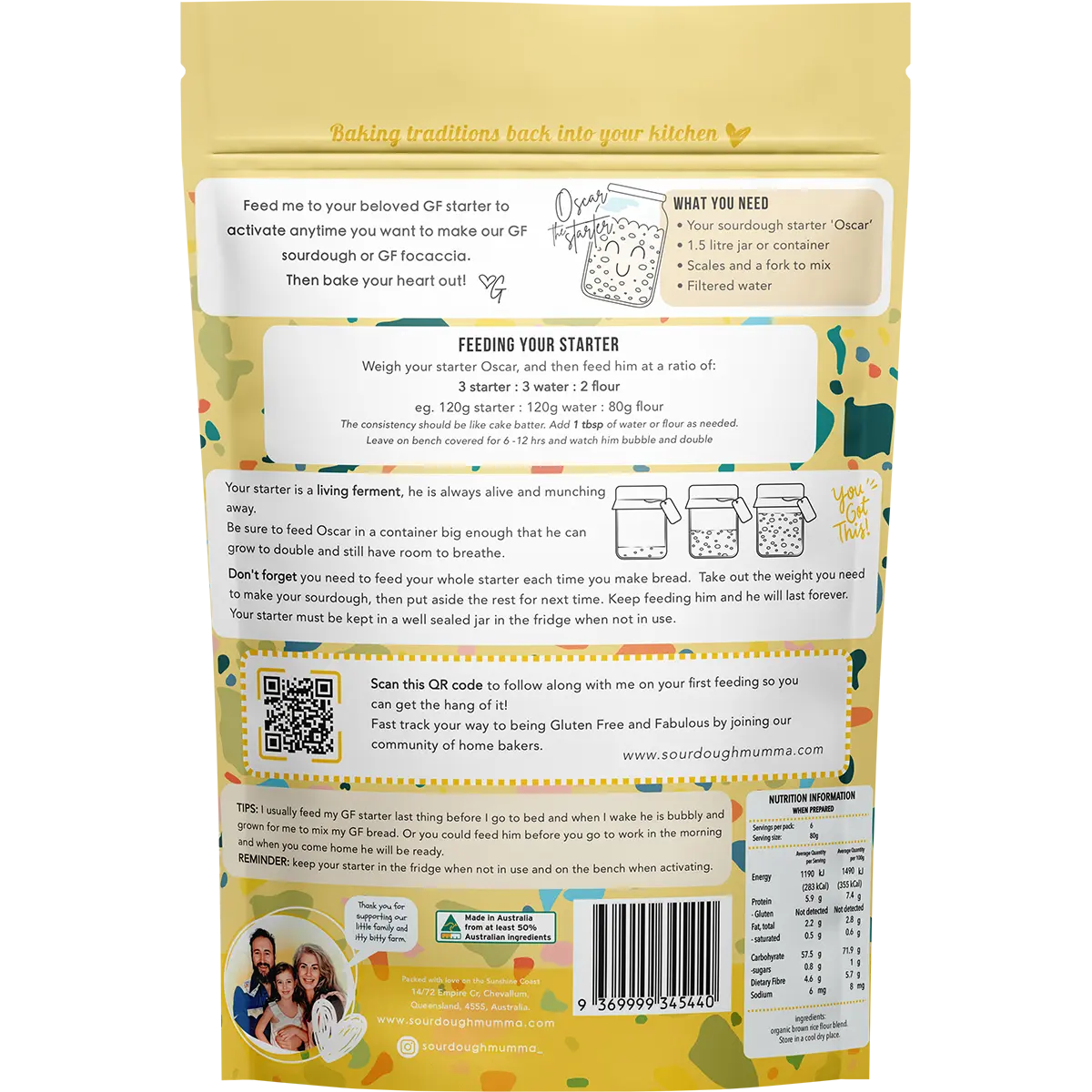 Sourdough Mumma Feed My Starter Kit Gluten Free 500g — back pack image (UHP)