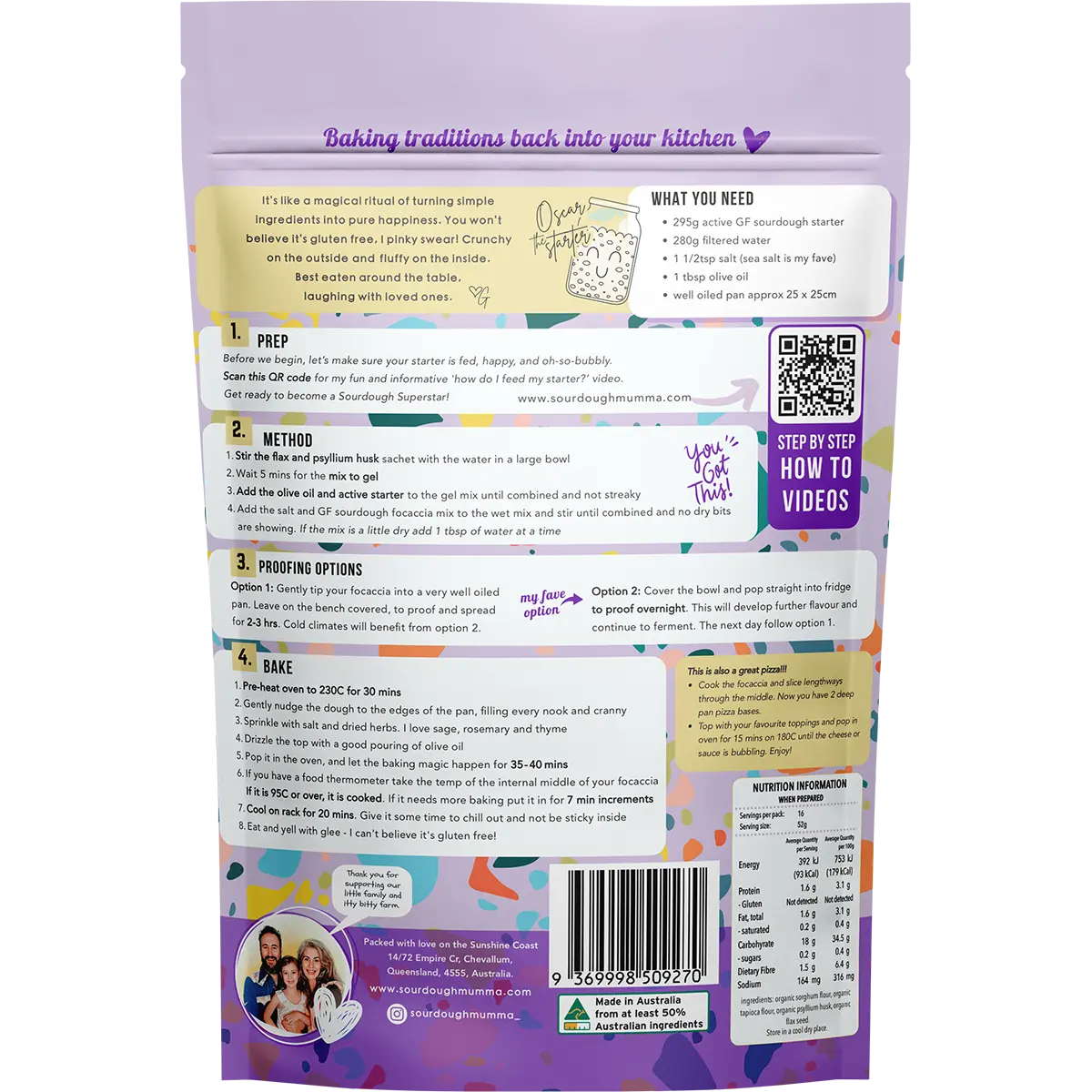 Sourdough Mumma Sourdough Focaccia Mix Gluten Free 277g — back pack image (UHP)