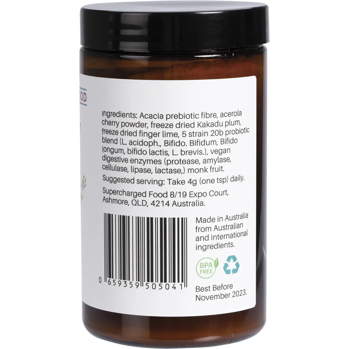 Supercharged Food Love Your Gut Synbiotic Powder Pre/Probiotic 120g — side pack image (UHP)