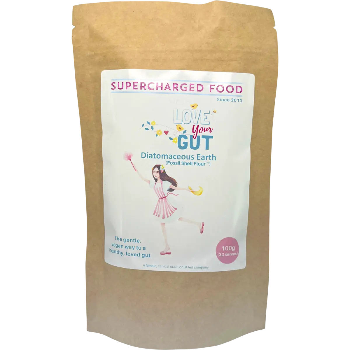 Supercharged Food Love Your Gut Powder Diatomaceous Earth — front pack image (UHP)