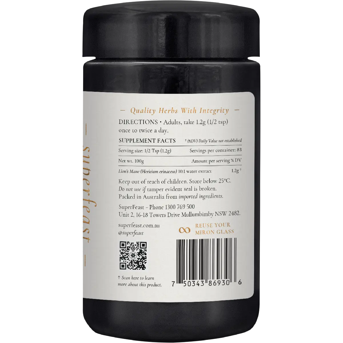 SuperFeast Lion's Mane 100g — side pack image (UHP)