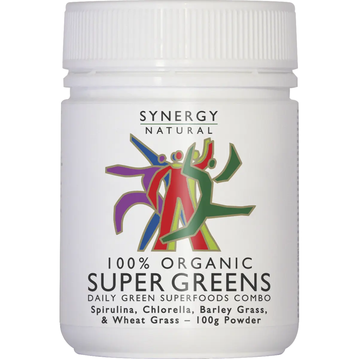 Synergy Natural Organic Super Greens Powder (Spirulina, Chlorella, Barley Grass & Wheat Grass) — front pack image (UHP)