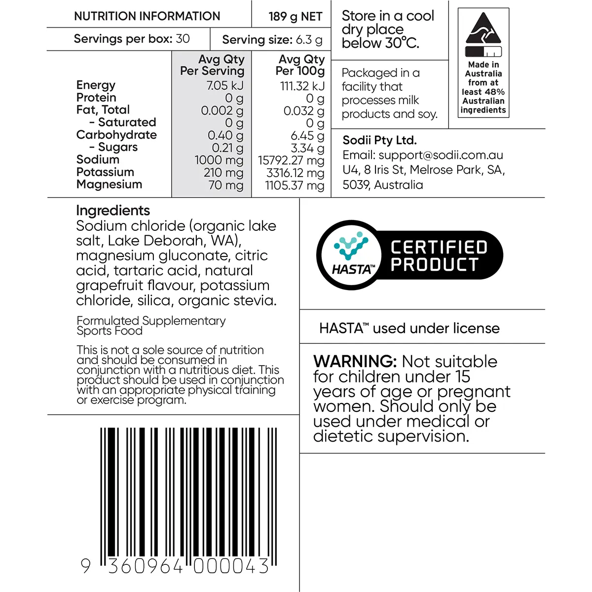 Sodii Everyday Hydration Salts Salty Grapefruit — nutrition panel (UHP)