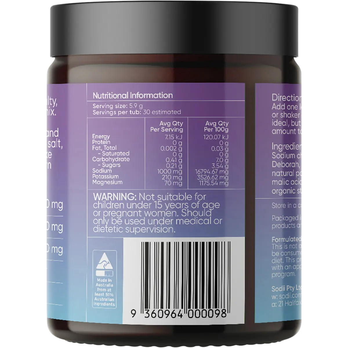 Sodii Everyday Hydration Salts Salty Passionfruit — back pack image (UHP)